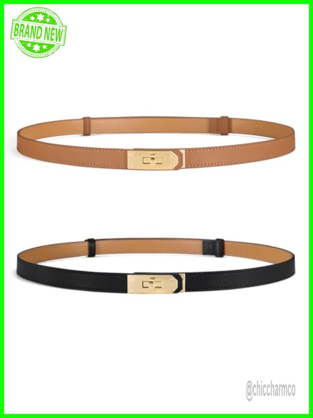 Skinny Leather Belt Adjustable Dress Belt Gold Buckle